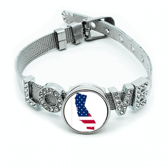 Mapa de franjas en forma de estrellas de la bandera de California USA Pulsera pulsera pulsera de cristal amor pulsera ajustable