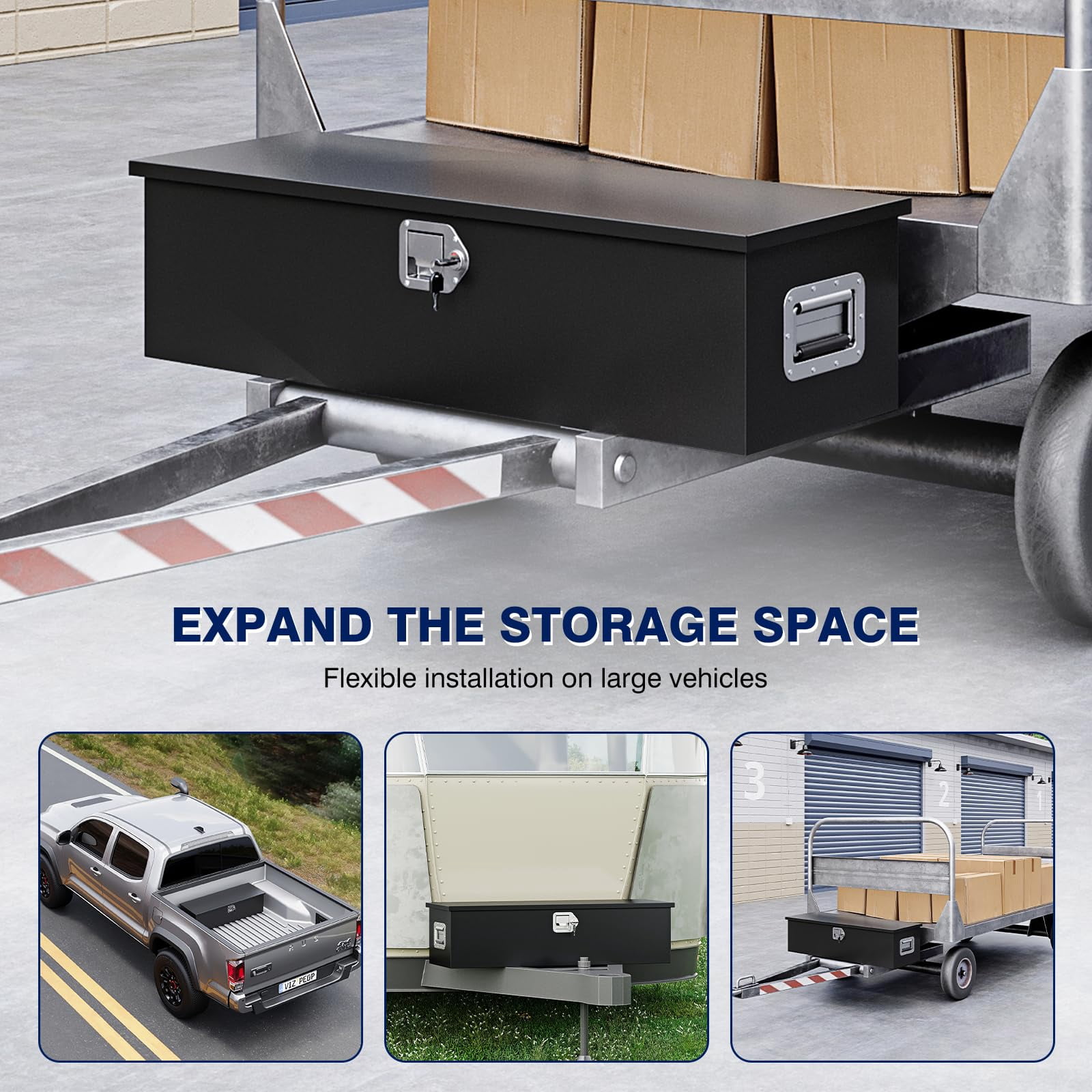 MIIIKO 39 Inch Steel Heavy Duty Truck Bed Tool Box, Trailer Tongue Tool Box with Lock and Keys, Utility Trailer Tool Box for Truck, Pickup, RV, Trailer