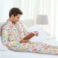 thumbnail image 6 of Picia Retro Floral Pattern Men’s Long-Sleeve Sleepwear Set - Soft 2-Piece Loungewear with Pockets, Comfy PJs for Relaxing Nights-Medium, 6 of 7