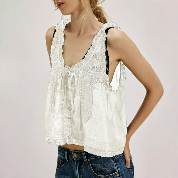 WRXMIJNHGSA Under $10 Womens Loose Fit Casual Flowy Tank Tops V-Neck Trendy Sleeveless Summer Tops Clothes Outfits 2025 Beige L