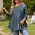 thumbnail image 2 of Débardeurs Amples Grande Taille pour Femmes Mode Décontractée Imprimée Manches 3/4 Col Rond T-Shirt en Polyester Doux, Respirant Haut Grande Taille, 2 of 6