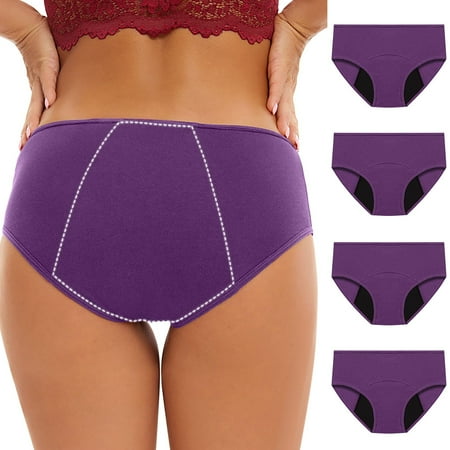 BXJX Womens Briefs Underwear Packs Menstrual Leak Proof 4-Pack Cotton Hipster Plus Size Physiological Panties Purple Size M