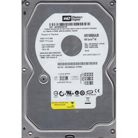 WD1600AAJB-57PVA0, DCM HARCNTJAHN, Western Digital 160GB IDE 3.5 Hard Drive