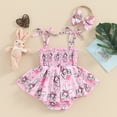 thumbnail image 2 of Bagilaanoe Newborn Easter Outfits Baby Girl Rompers Dress Flower Print Sleeveless Bodysuits + Headband 3M 6M 9M 12M Infant Patchwork A-line Dresses, 2 of 6