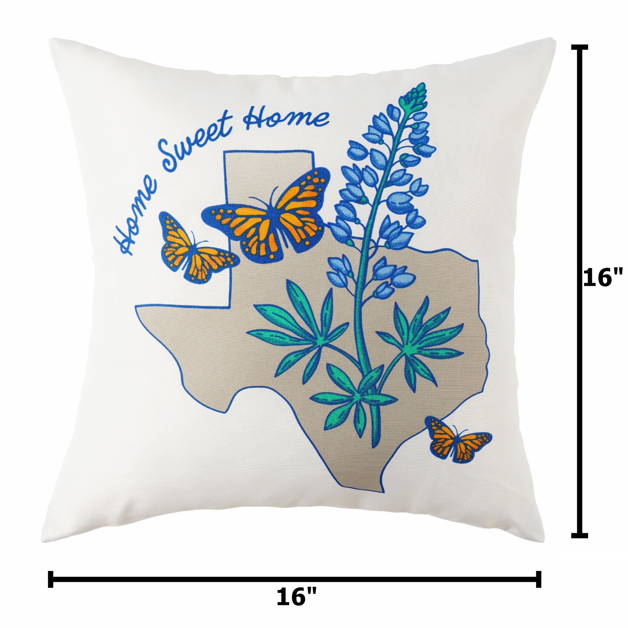 Mainstays 2-pack Texas Home Sweet Home Flower Reversible Outdoor Throw Pillow 16 inch, Multicolor