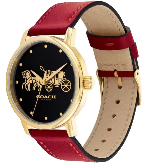 Coach Grand Black Dial Carriage Design Red Leather Strap  display picture 1