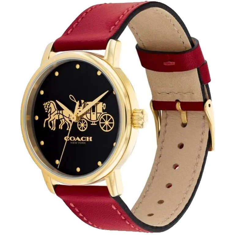 Coach Grand 14503848 Black Logo Dial Red Leather Strap 36MM Womens