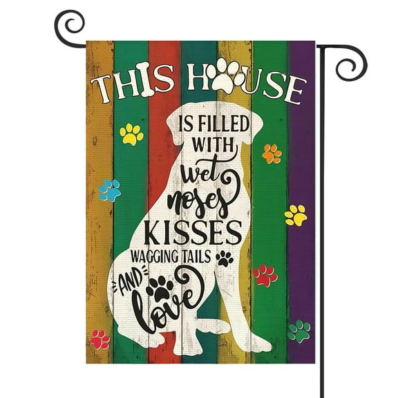 DMERBYL Pawprints Pet Dogs Garden Flag 12x18 Inch Double Sided Outside, Burlap Farmhouse Wood Textures Yard Outdoor Decoration