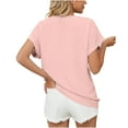 thumbnail image 5 of Women's Casual Cuffed Short Sleeve V Neck Office Blouse Solid Color Loose Fit Comfy Work Shirt Tops for Summer, 5 of 6