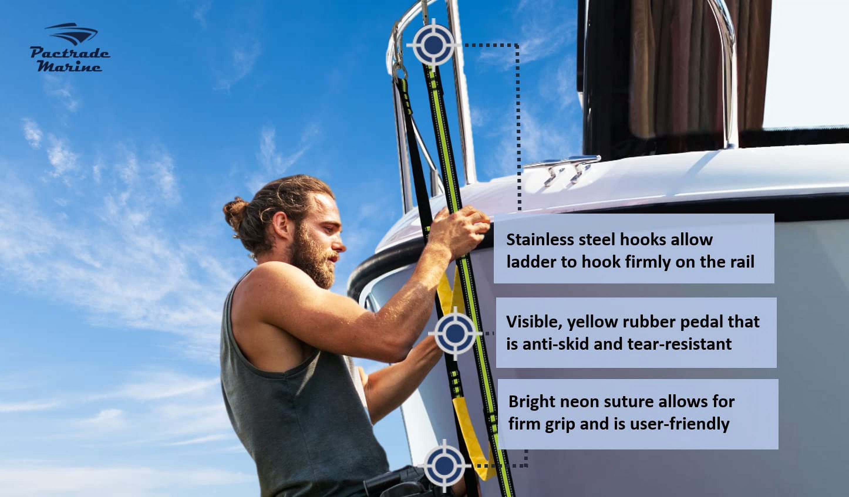 Pactrade Marine Emergency Rope Ladder Assist Boarding Foldable Inflatable Fishing Dinghy Boat Kayak Motorboat Canoeing Sailboat Yacht (3 Steps)