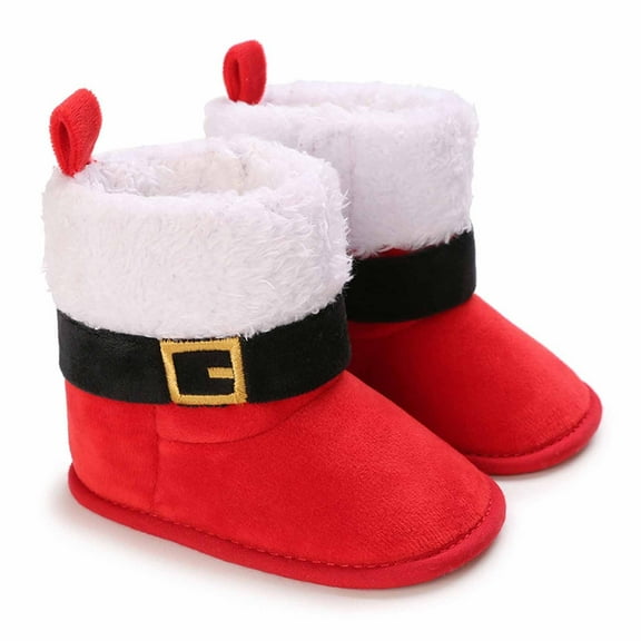 Cethrio Christmas Shoes for Girls Boys, Soft Warm Cotton Walking Winter Shoes Red Size 13