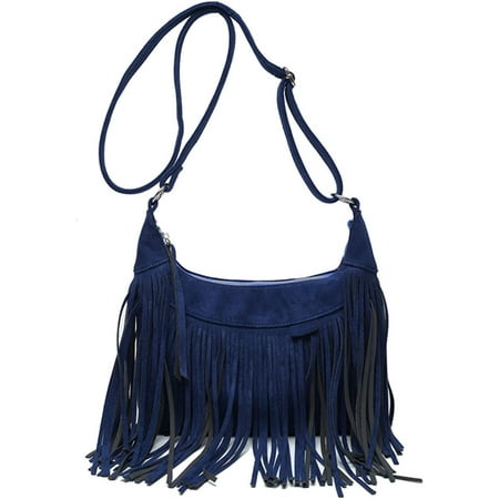 QIUYI Boho Hippie Purses Fringe Tassel Faux Suede Shoulder Messenger CrossBody Sling Bag Country Concert Outfits for Women