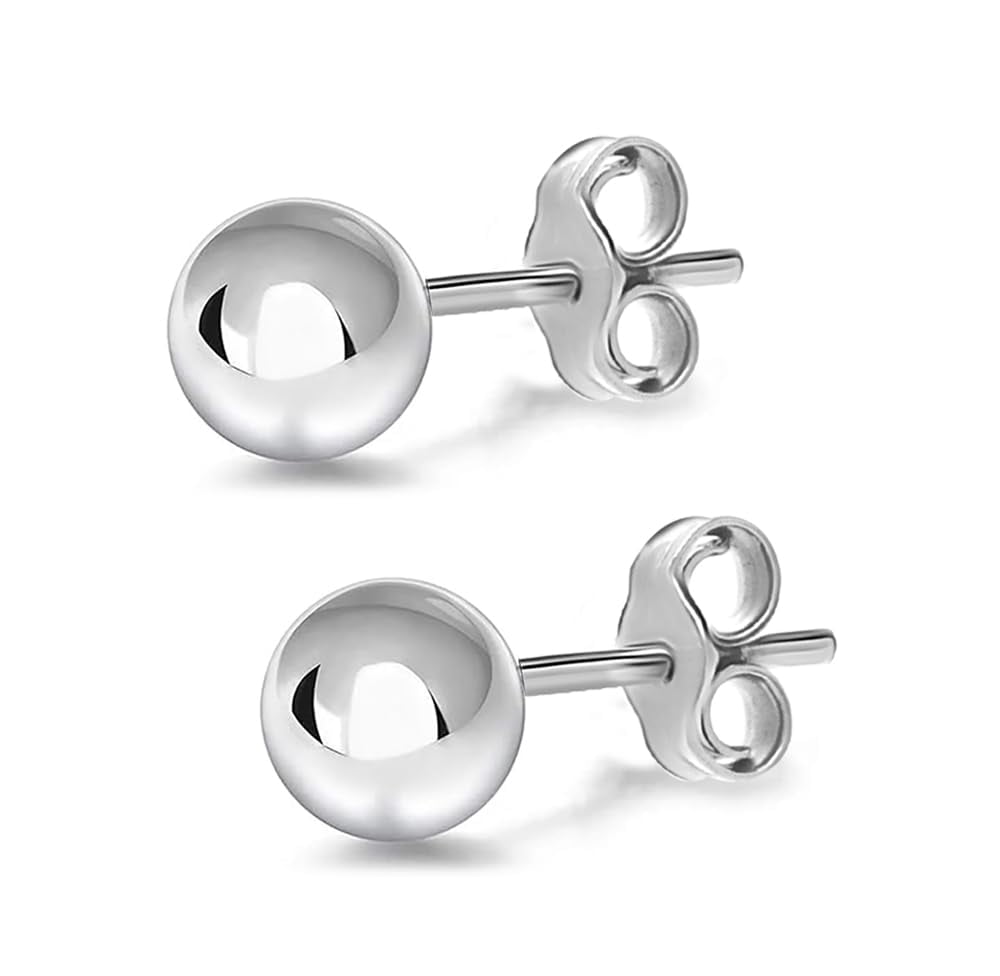 LeCalla 925 Sterling Silver Anti-Tarnish Round Ball Stud Earrings for Women and Teens, 10MM