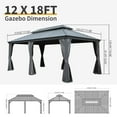 thumbnail image 2 of 12' X 18' Hardtop Gazebo, Upgraded Metal Gazebo with Drainage System, Dual-Layer Galvanized Steel Roof with Curtain and Netting, Outdoor Shelter Canopy for Patio, Garden, Backyard, Grey, 2 of 9