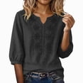 thumbnail image 2 of Embroidered Tops for Women Retro Cotton Linen 3/4 Sleeve Boho Shirts Summer Dressy Casual Flowy Blouse, 2 of 5