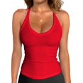 thumbnail image 3 of Workout Tops for Women Racerback Basic Tank Summer Camisole V Neck Slim Fit Ribbed Sleeveless Red S, 3 of 5