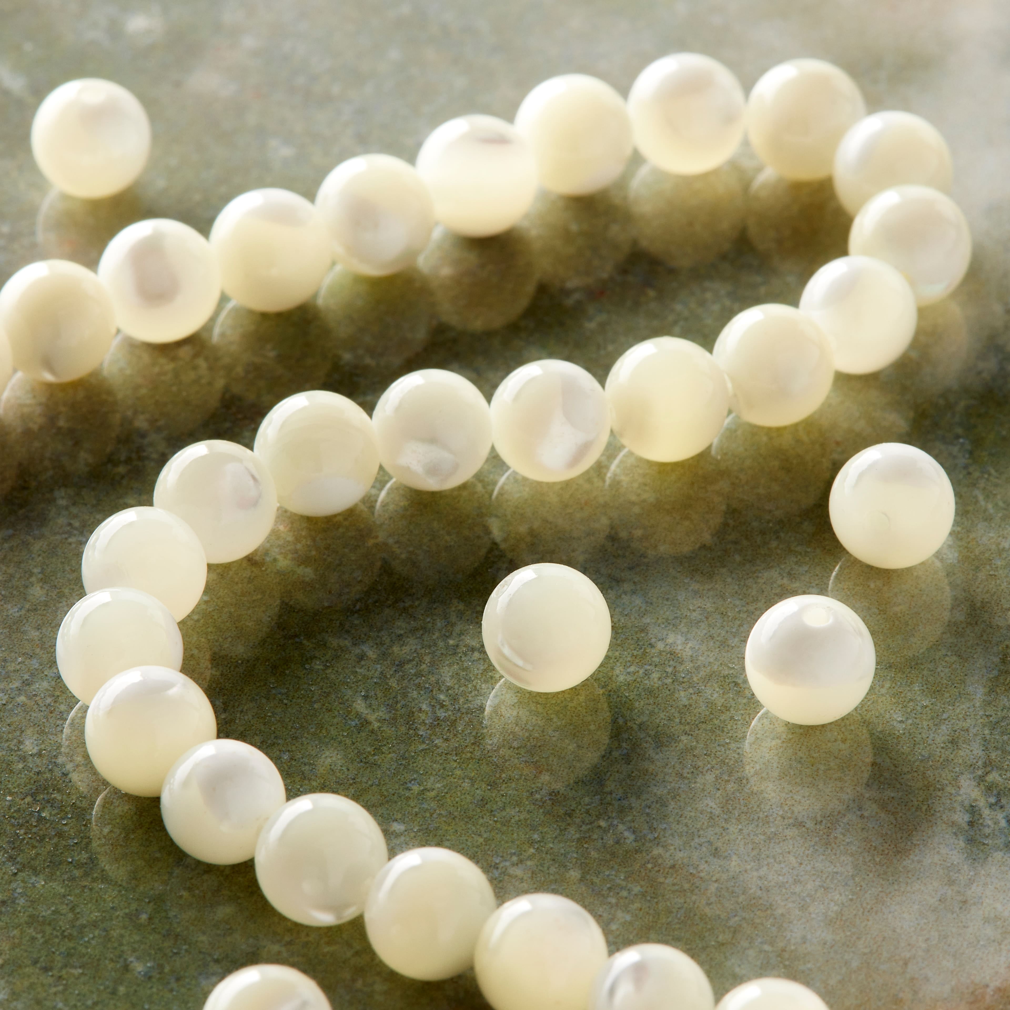 Bead Landing White Mother of Pearl Round Beads, 6mm, 12 Pack