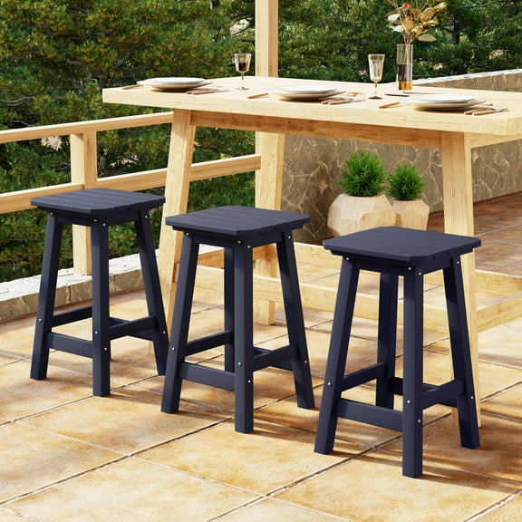 WestinTrends Malibu 24" HDPE Outdoor Patio Counter High Backless Square Bar Stools Set of Three, Navy Blue