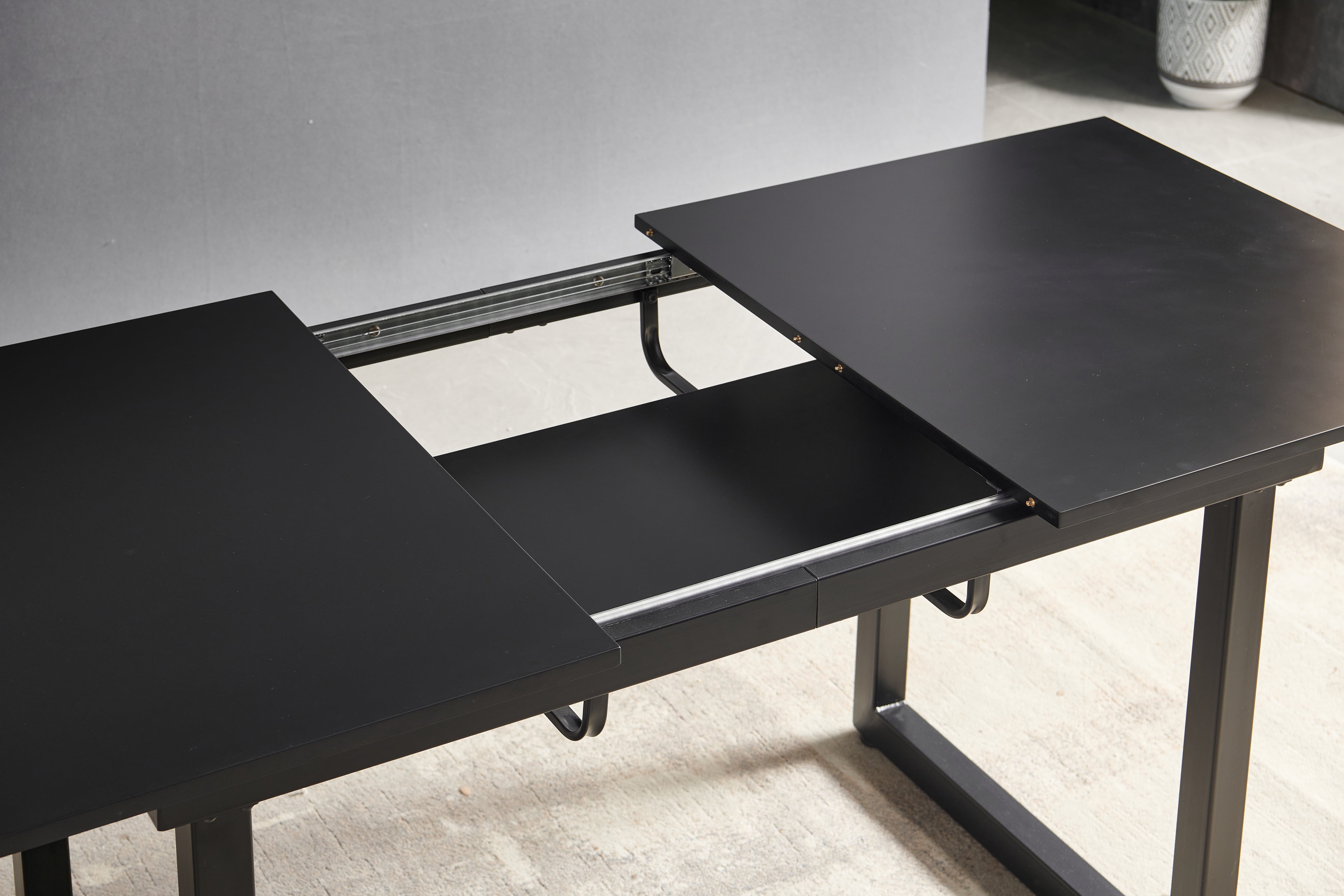 MAYEERTY Modern Square Extendable Dining Table - Black Metal Legs