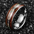 thumbnail image 3 of 8mm Men's Tungsten Rings Inlaid with Hawaiian Koa Wood and Crushed Opal Domed Wedding Engagement Ring, 3 of 5