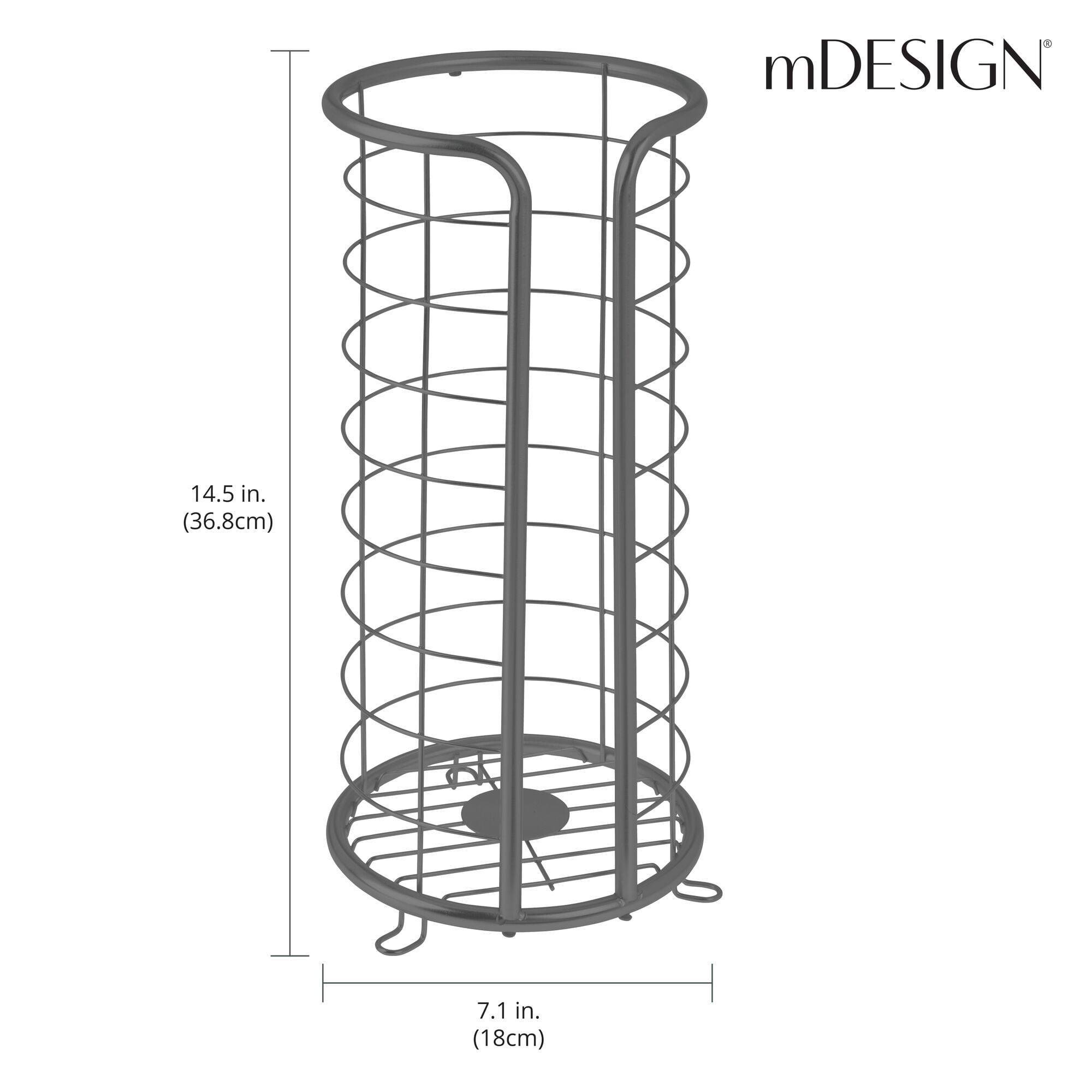 mDesign Metal Toilet Paper Holder Stand, Freestanding 3 Roll Reserve, Dark Gray