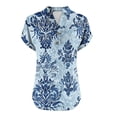 thumbnail image 3 of Camisetas de Manga Corta para las Mujeres Casual Impreso Botón Casa V-Cuello Camiseta Blusas, Poliéster, 3 of 6
