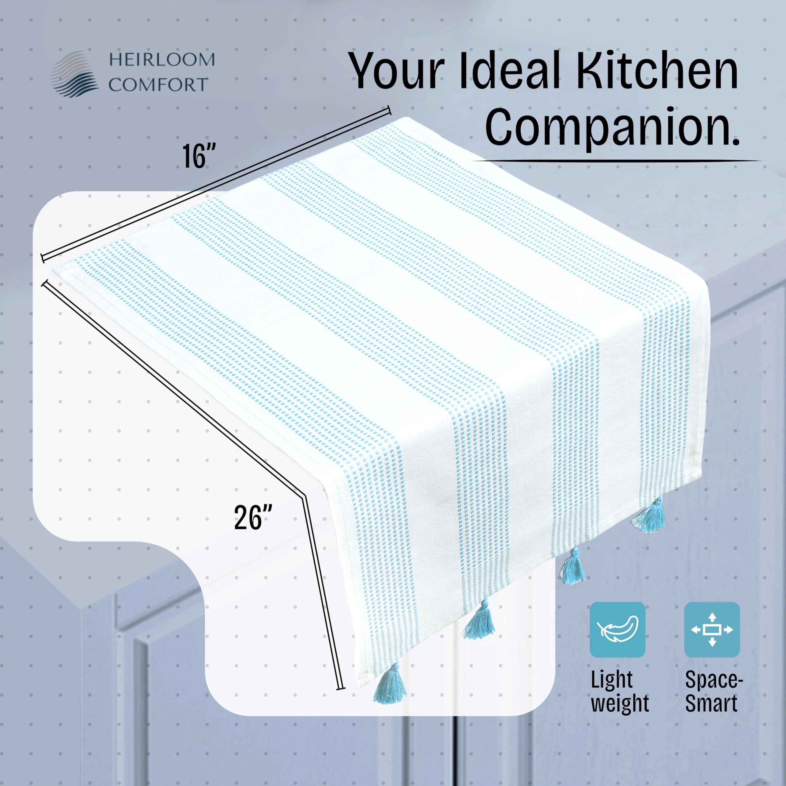 HEIRLOOM COMFORT Aqua Blue Decorative Dotted Kitchen Towels 16x26 Inch, 3 Pack, Super Absorbent, Soft, 100% Cotton Dish Towels with Tassels, Quick-Dry Dishcloths for Everyday Use and Cleaning Dishes