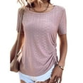 thumbnail image 2 of HAPIMO Women's Trendy Loose Tops Eyelet Dressy Tunic for Teen Girls Solid Color Drawstring Summer Short Sleeve Square Neck Pullover Elegant Casual Blouses Pink XL, 2 of 6