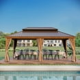 thumbnail image 3 of GAZEBETER 12x20ft Double Roof Hardtop Gazebo, Aluminum/Steel Frame with Privacy Curtains, Brown, 3 of 8