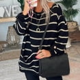 thumbnail image 4 of Solid Color Contrast Stripe Pullover Round Neck Loose Sweater For Women, 4 of 6