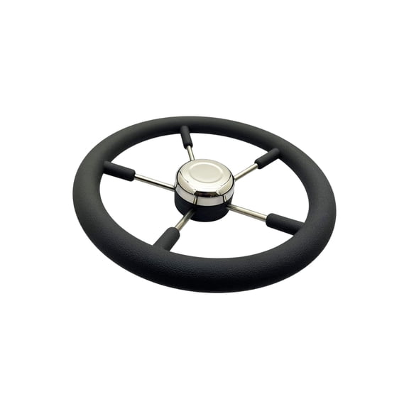 MARINE CITY 316 Grade 13-7/8 Stainless Steel 5 Spoke Steering Wheel with Cast Aluminum Hub and Black PU Foam for Boats  Kayaks  Yachts  Marines Pack of 1