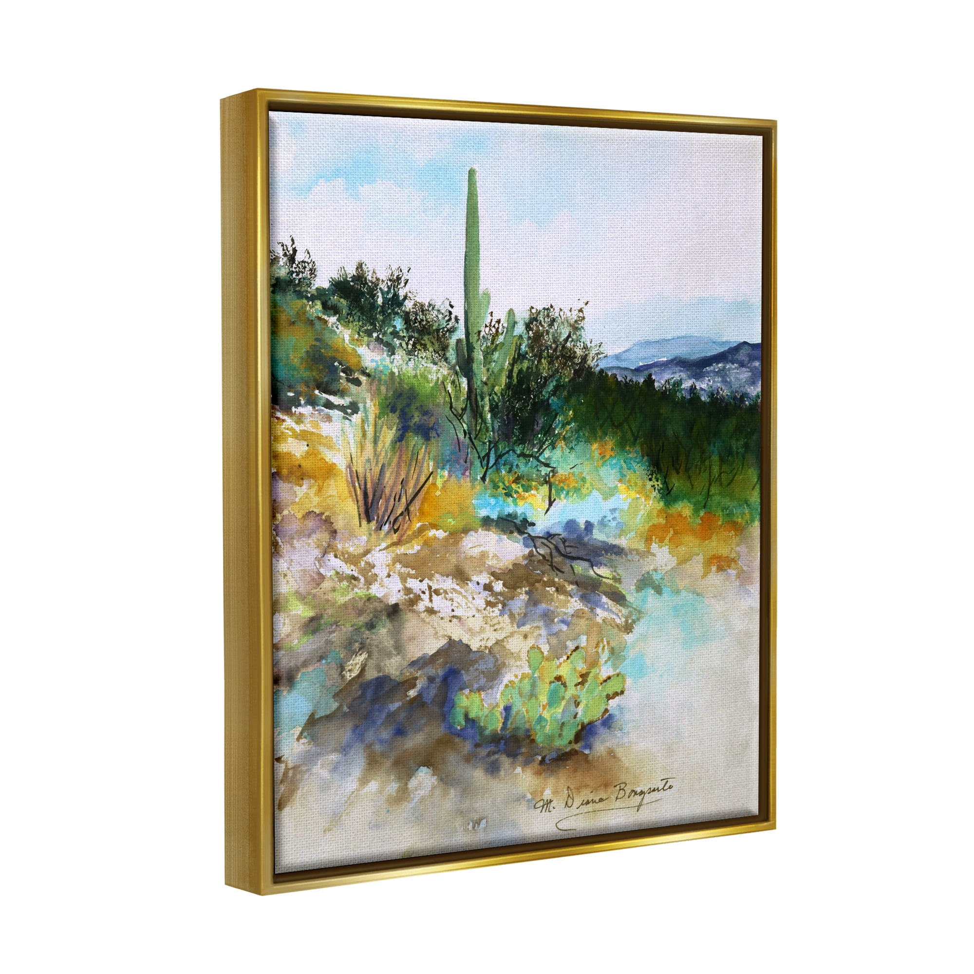 Stupell Industries Modern Desert Scenery Nature Painting Gold Floater Framed Art Print Wall Art, 17 x 21