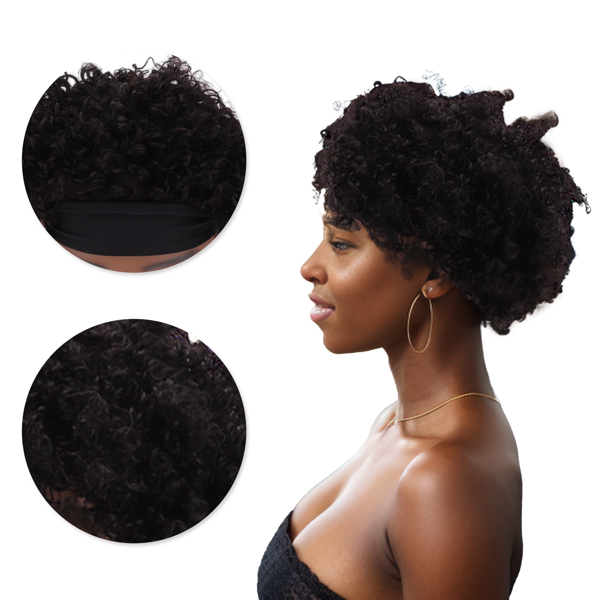 Unique Bargains 1 Pc Medium Wave Curly Short Hair Hair Wig Real Human Hair 6in Human Wig Black for Women