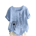 thumbnail image 2 of Lydiaunistar Womens Spring Tops Plus Size Casual Printed Short Sleeve Button Blouse Round Neck T-Shirt Lightweight Polyester Light Blue, 2 of 4