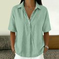 thumbnail image 2 of Womens Tops Summer Tops For Women Casual V Neck Pullover Mid Sleeve Button Down Blouses Womens T Shirts, 2 of 7