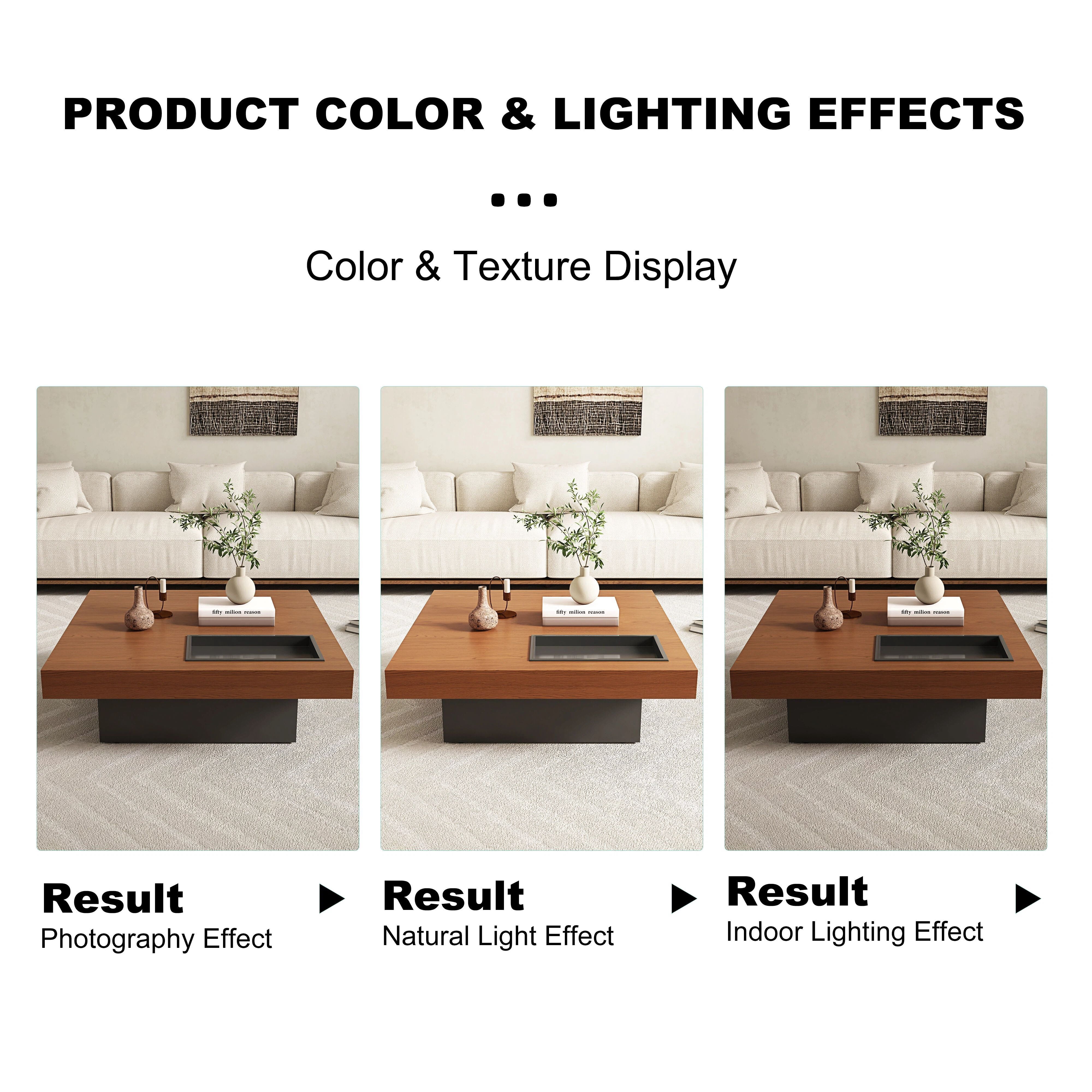 Euroco 35.43" Square Coffee Table with Storage, Mid-Century Modern Wooden Cocktail Table with Recessed Storage Tray for Living Room,Walnut