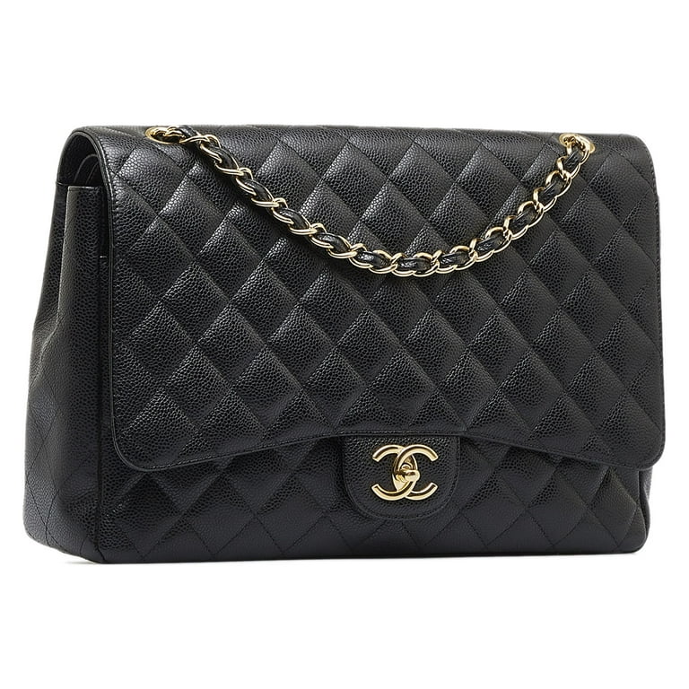 used Pre-owned Authenticated Chanel Maxi Classic Caviar Double Flap Leather Black Shoulder Bag Unisex (New with Defects), Adult Unisex, Size: Small