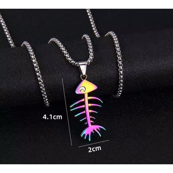 HOOUN MEN Quench Stainless Steel Conch Shark Bone Turtle Lizard Pendant Necklace 0246-Fish Bone