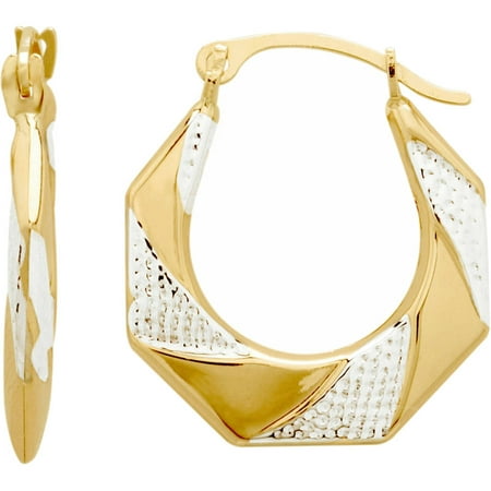 Simply Gold 10kt Yellow Gold with Rhodium Octagon Hoop Earrings