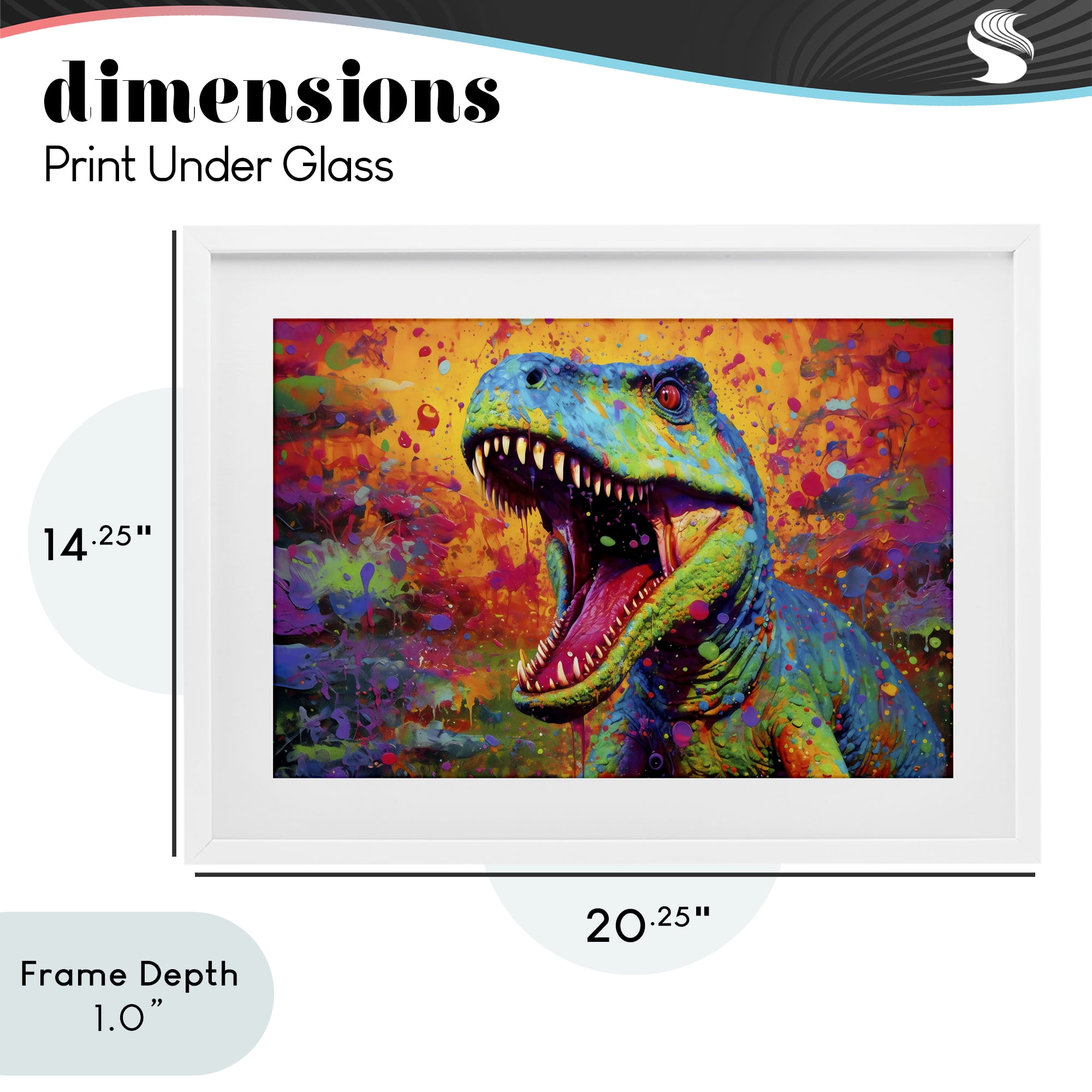 Stupell Industries Colorful T-Rex with Splatter White Framed Print Under Glass, design by Creative Studio