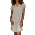 thumbnail image 2 of SDNall Summer Dresses for Women 2024 Fashion Loose V-Neck Summer Solid Short Sleeve Cotton and Linen Dress Mini Dress, 2 of 9