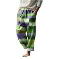 thumbnail image 1 of Clearance! Hontri Men's Pants Men's Summer Beach Drawstring Elastic Waist Pattern Color Block Geometric Pattern Breathable Soft Holiday Fashion Micro Elastic Pants Green,S, 1 of 4
