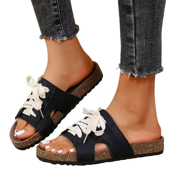 IUJSOY Slippers for Women Platform Sandals 2025 Comfortable Cork Footbed Slide Sandals Beach Shoes Size 7