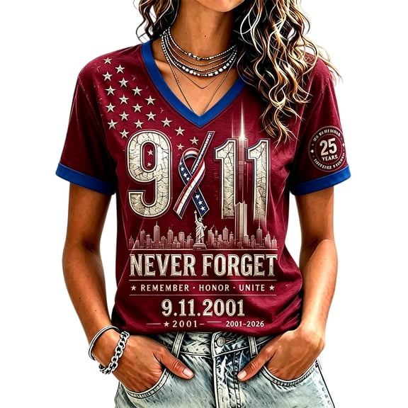 AHMOMEI Never Forget 9/11 Memorial Shirt 25th Anniversary Memorial Patriotic Shirts for Women American Flag Honor Faith 9/11 Shirt