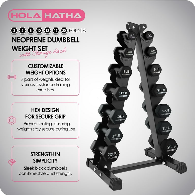 HolaHatha 146 lb Neoprene Dumbbell Full Body Weight Set with Storage Rack Walmart