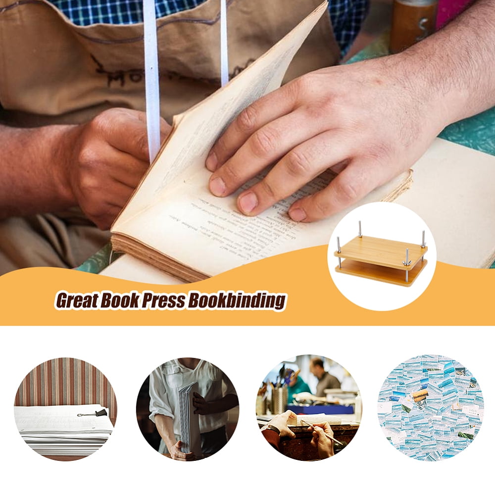 1 Set Rectangle Bamboo Portable Book Press Bookbinding Tool for Handmade Paper Press BurlyWood 220x151x8mm Hole: 6mm