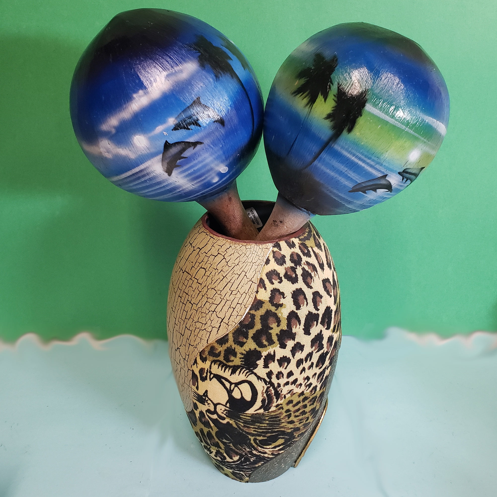 Coconut Maracas Shaker Rattles Hand Painted Percussion Instruments Set of 2