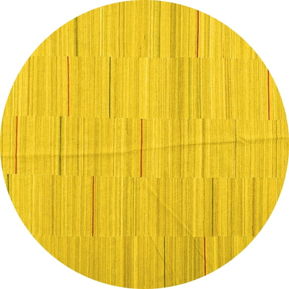 Ahgly Company Machine Washable Indoor Round Abstract Yellow Contemporary Area Rugs, 8' Round