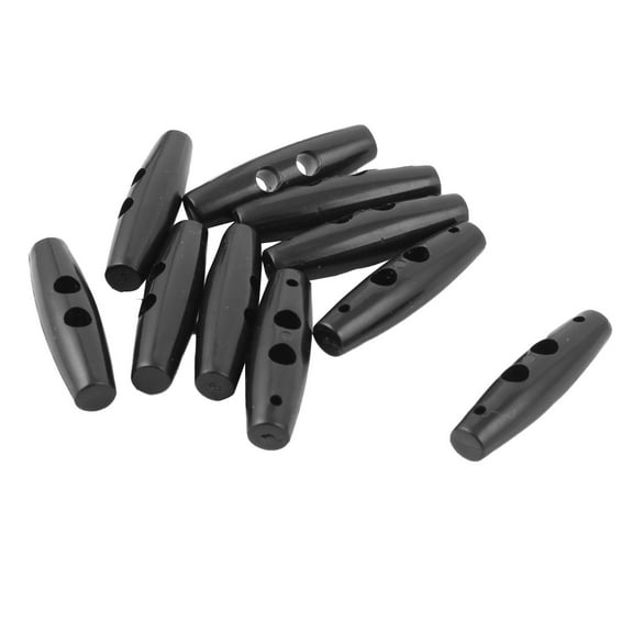 Plastic 2 Holes Scrapbooking Sewing Toggle Buttons Adjustive Lock Black 10pcs