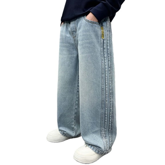 Tiijoy Little Boys Baggy Straight Leg Jeans Kids Casual Pull On Denim Pants, Sizes 6-16